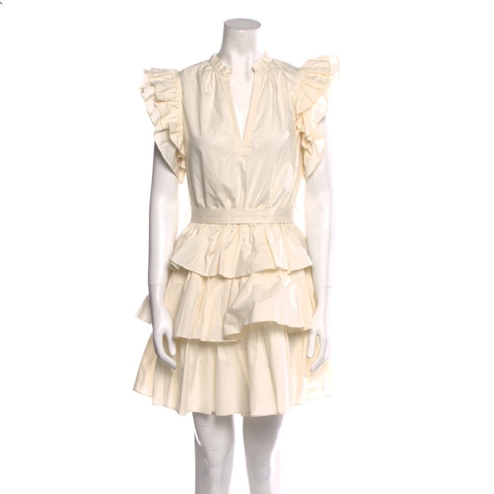 Ulla Johnson Cream tie waist dress v neck ruffle statement sleeves size 10